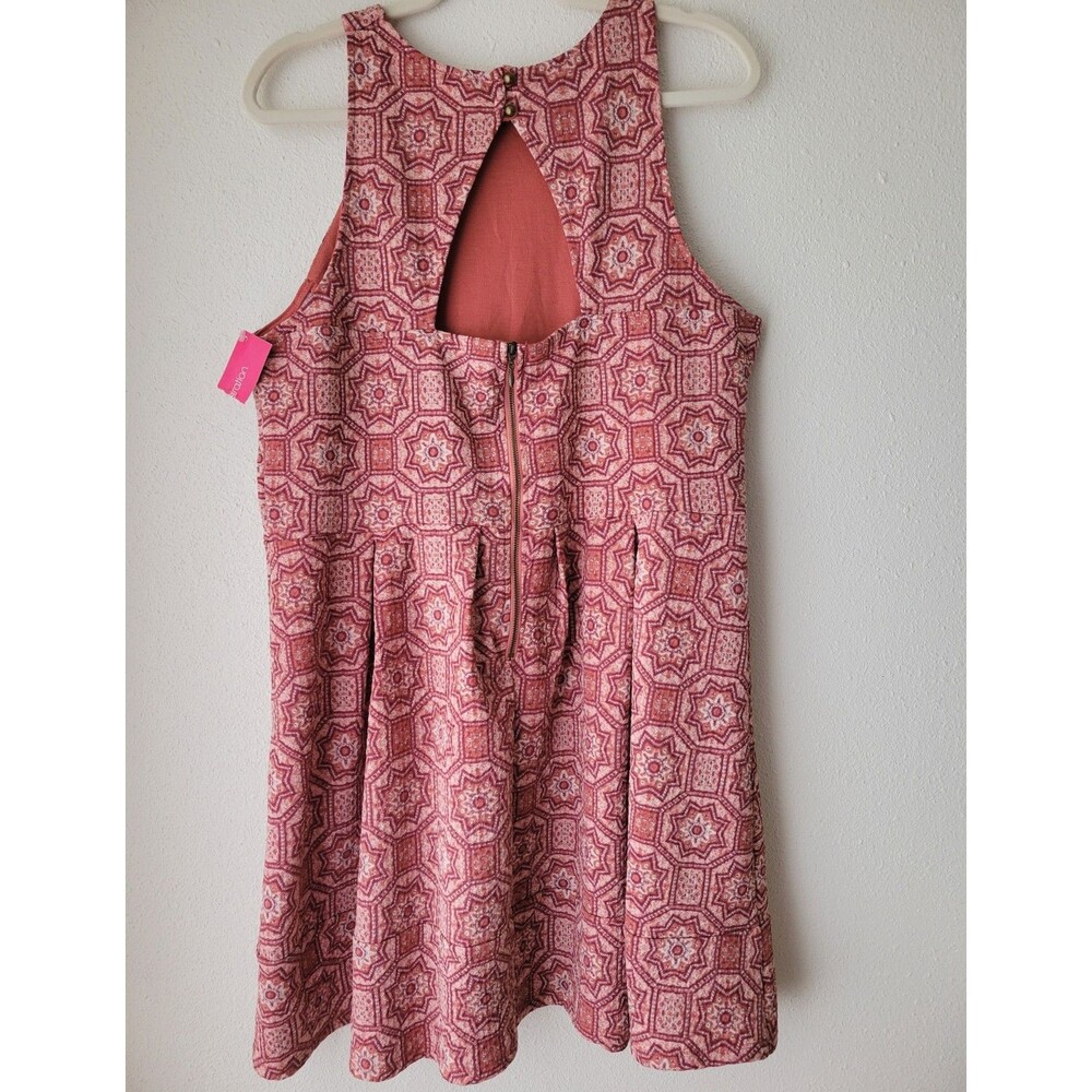 Pink Geometric Fit & Flare Dress Sleeveless Keyhole Back Boho Women's XXL NWT - Picture 2 of 7